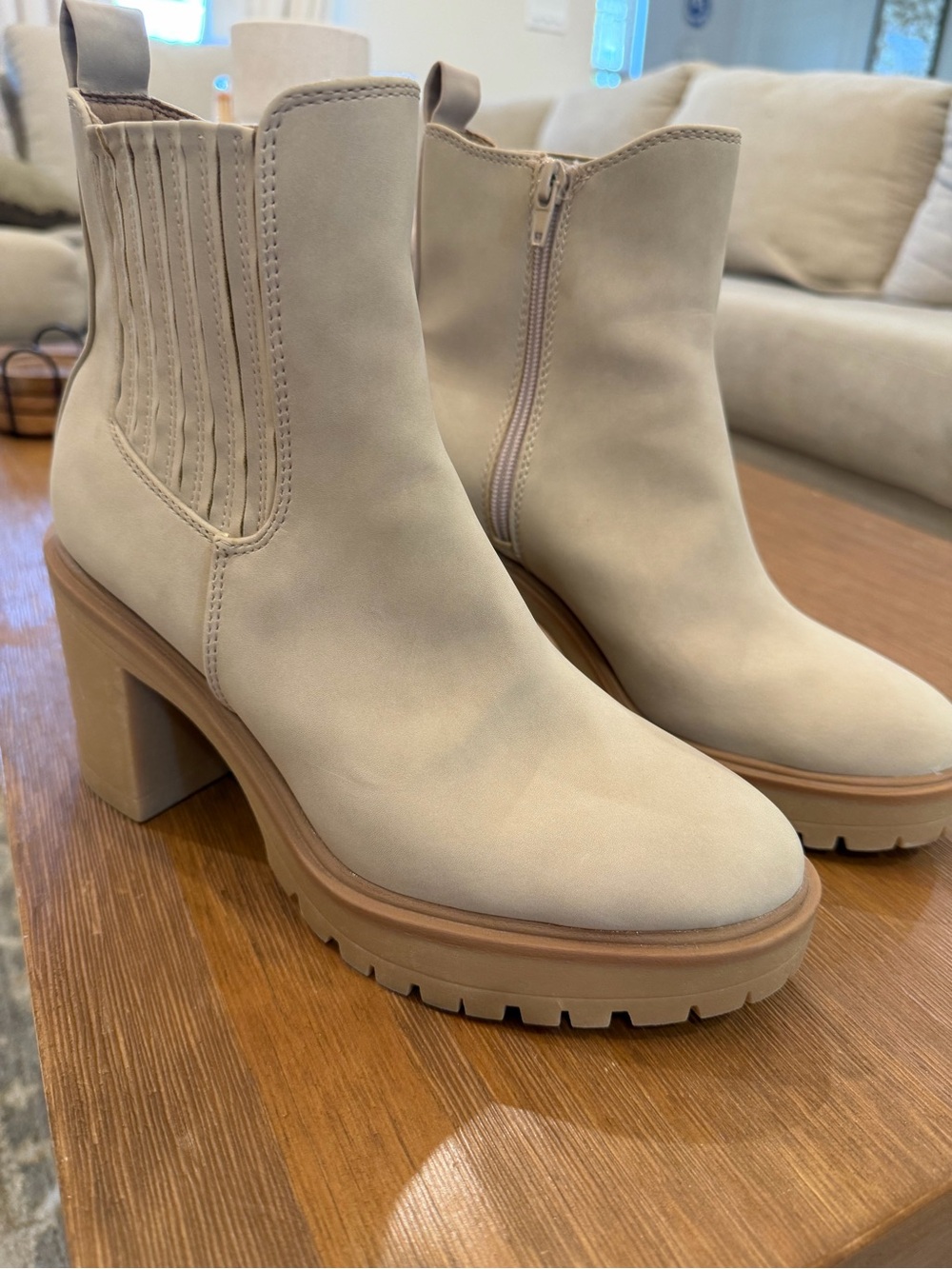 DV by Dolce Vita Cream Platform Lug Heel Ankle Boots